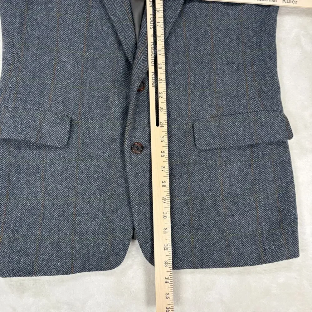 College Town Clothes Mens Wool Blazer Gray Herringbone Plaid Sport Coat Vintage